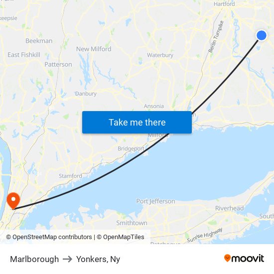 Marlborough to Yonkers, Ny map