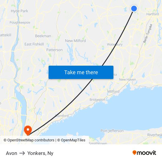 Avon to Yonkers, Ny map