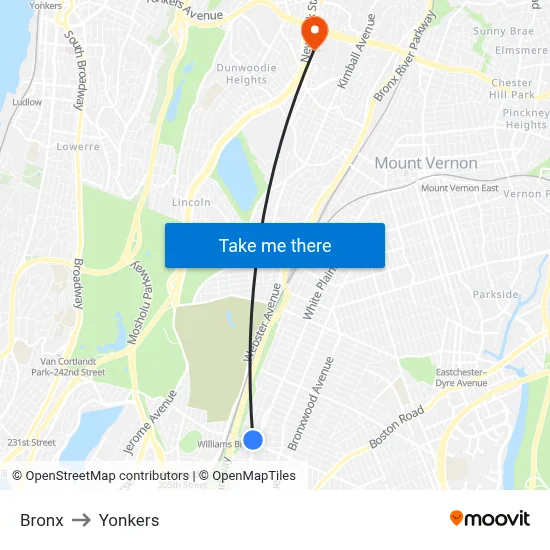 Bronx to Yonkers map
