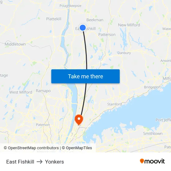East Fishkill to Yonkers map