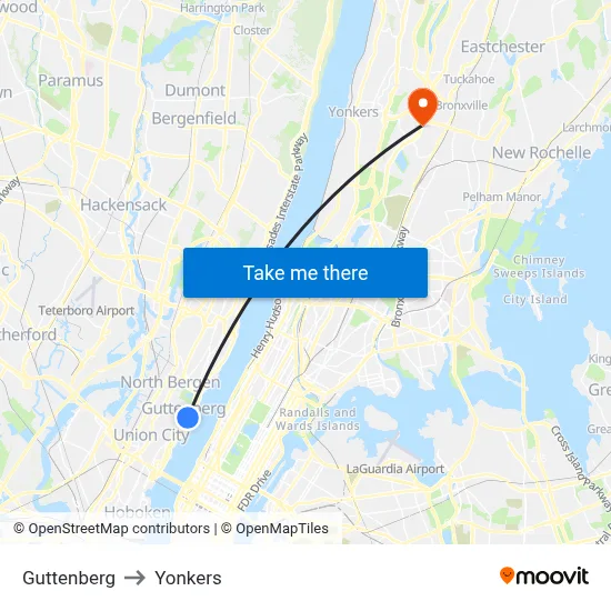 Guttenberg to Yonkers map