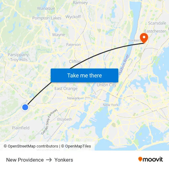 New Providence to Yonkers map