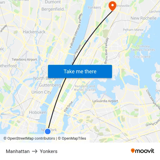 Manhattan to Yonkers map
