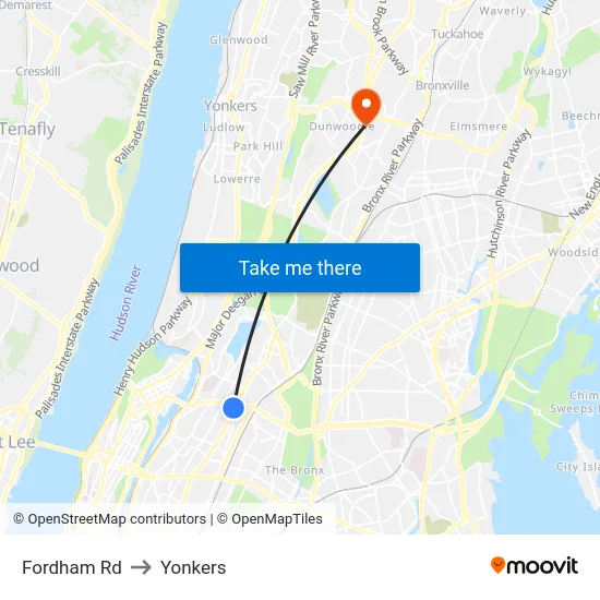 Fordham Rd to Yonkers map