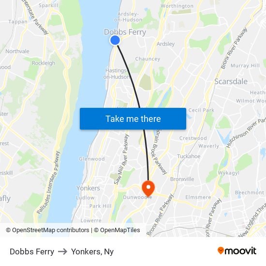 Dobbs Ferry to Yonkers, Ny map