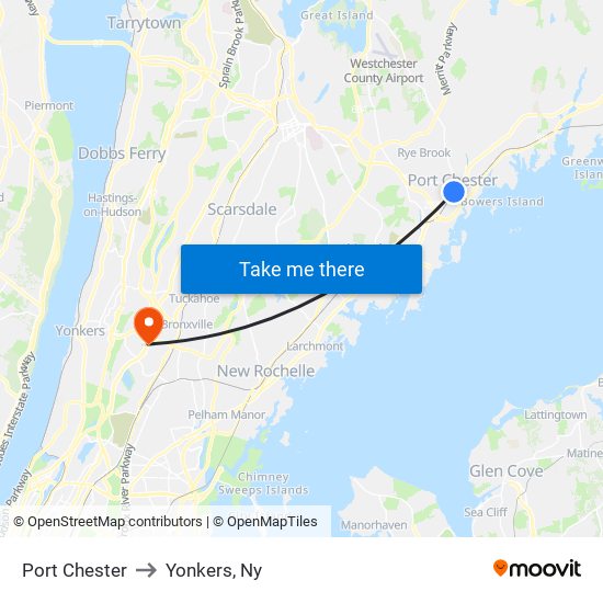 Port Chester to Yonkers, Ny map