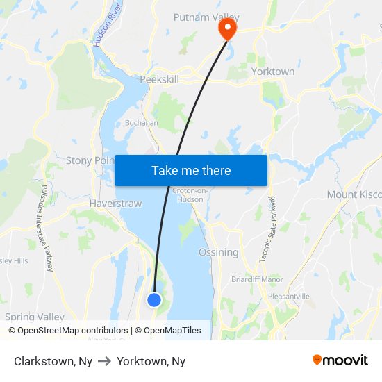 Clarkstown, Ny to Yorktown, Ny map