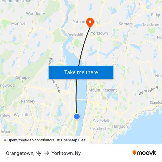 Orangetown, Ny to Yorktown, Ny map