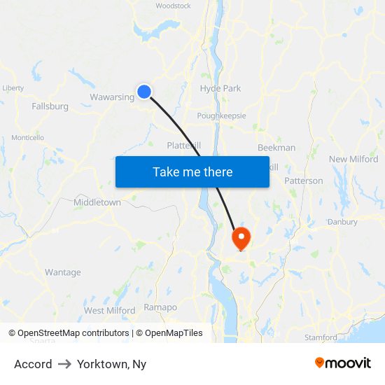 Accord to Yorktown, Ny map