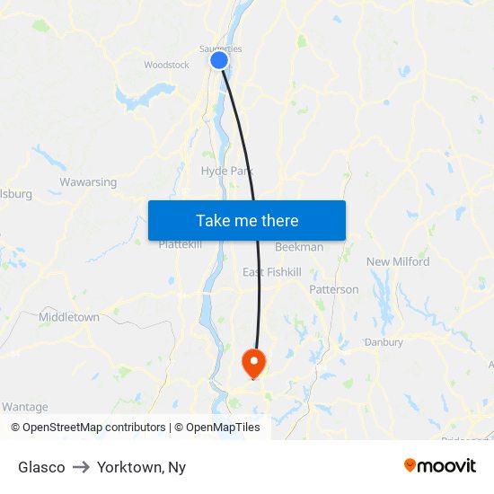 Glasco to Yorktown, Ny map