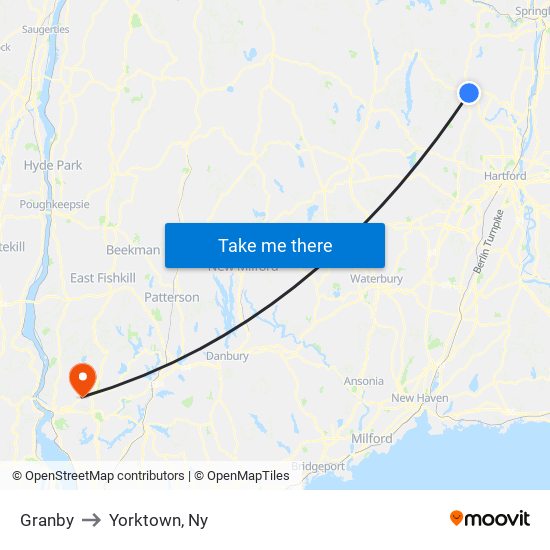 Granby to Yorktown, Ny map