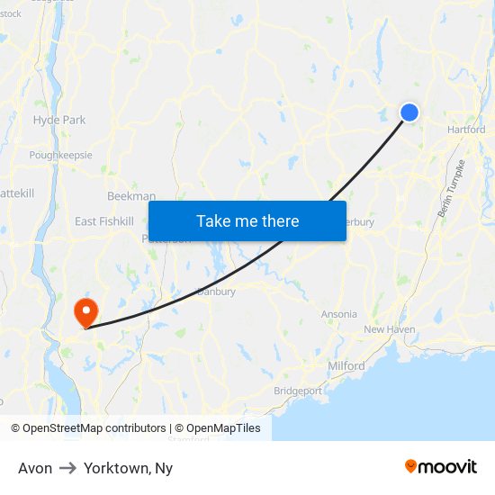 Avon to Yorktown, Ny map