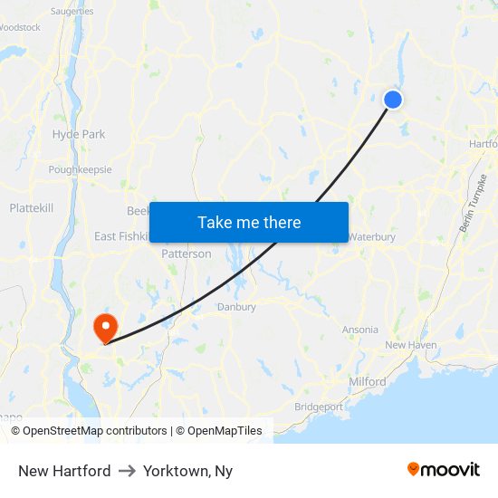 New Hartford to Yorktown, Ny map