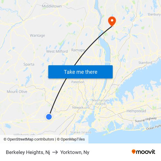 Berkeley Heights, Nj to Yorktown, Ny map