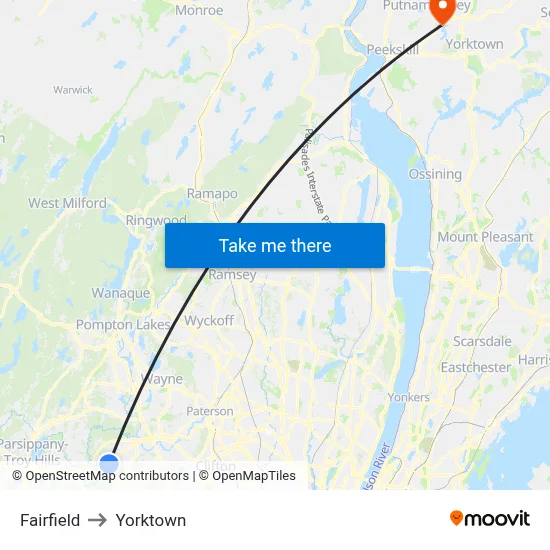 Fairfield to Yorktown map
