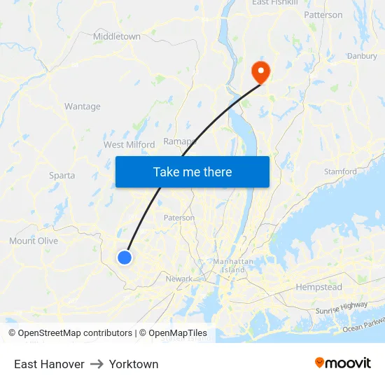 East Hanover to Yorktown map