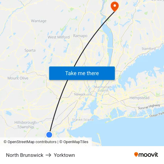North Brunswick to Yorktown map