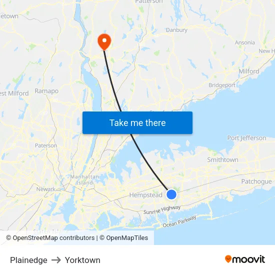 Plainedge to Yorktown map