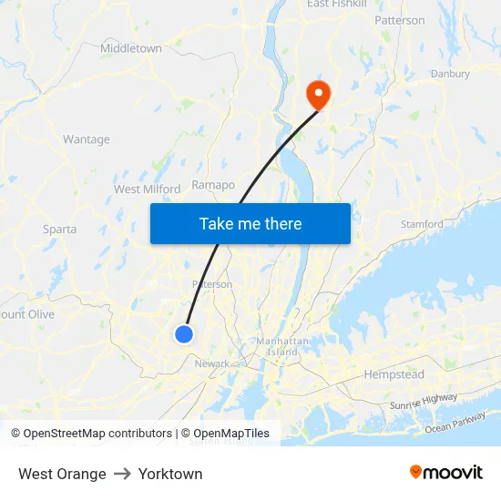 West Orange to Yorktown map