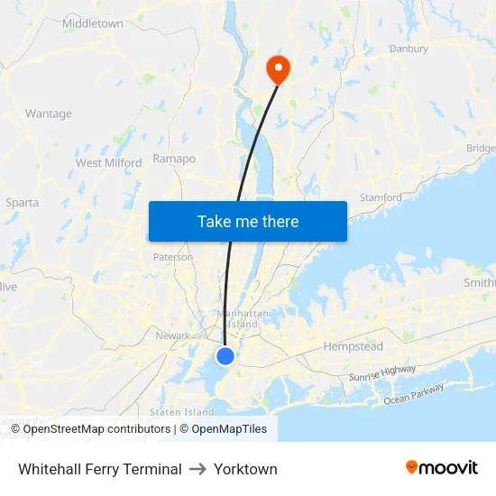 Whitehall Ferry Terminal to Yorktown map