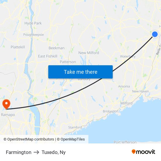 Farmington to Tuxedo, Ny map