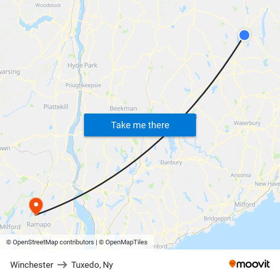 Winchester to Tuxedo, Ny map