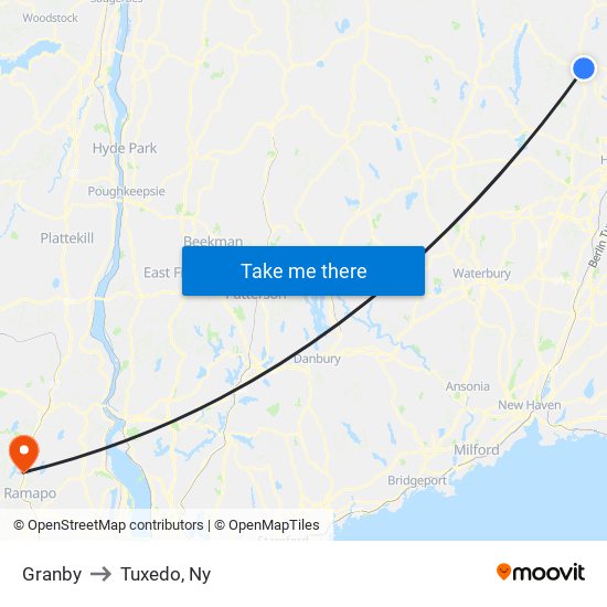 Granby to Tuxedo, Ny map