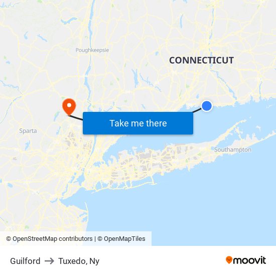 Guilford to Tuxedo, Ny map