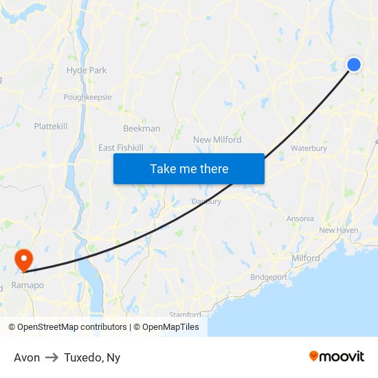 Avon to Tuxedo, Ny map