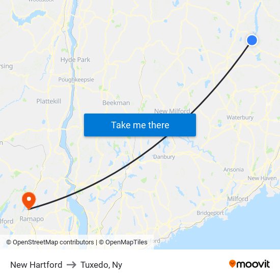New Hartford to Tuxedo, Ny map
