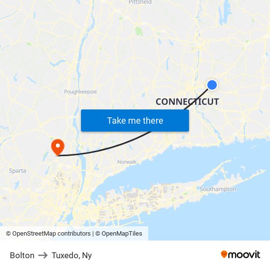 Bolton to Tuxedo, Ny map