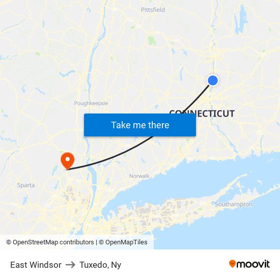 East Windsor to Tuxedo, Ny map