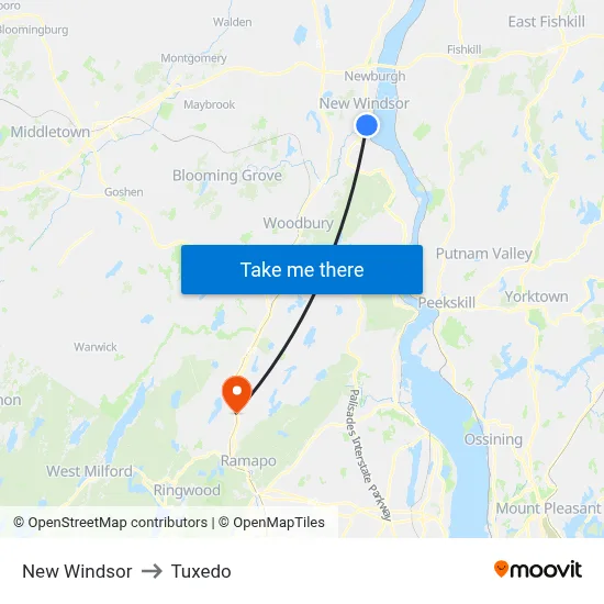 New Windsor to Tuxedo map