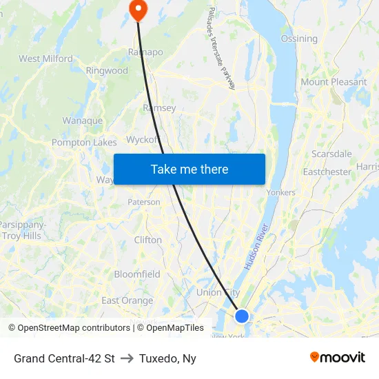 Grand Central-42 St to Tuxedo, Ny map