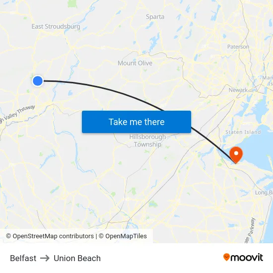 Belfast to Union Beach map