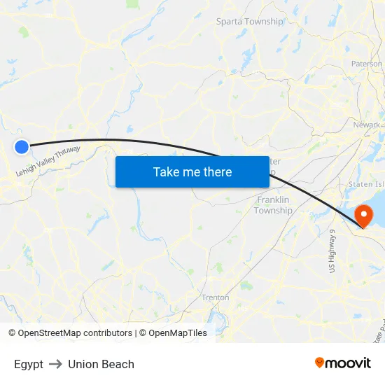 Egypt to Union Beach map