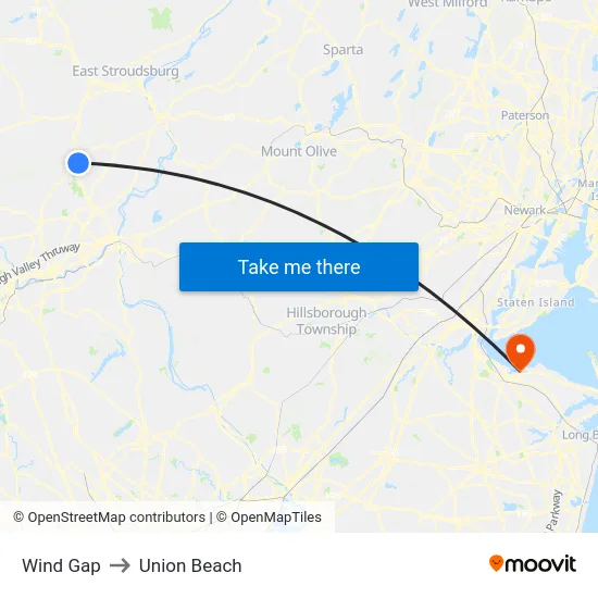 Wind Gap to Union Beach map
