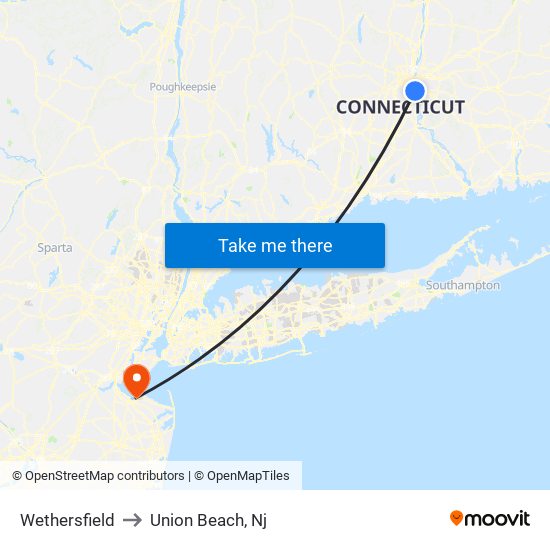 Wethersfield to Union Beach, Nj map