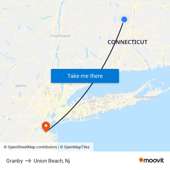 Granby to Union Beach, Nj map