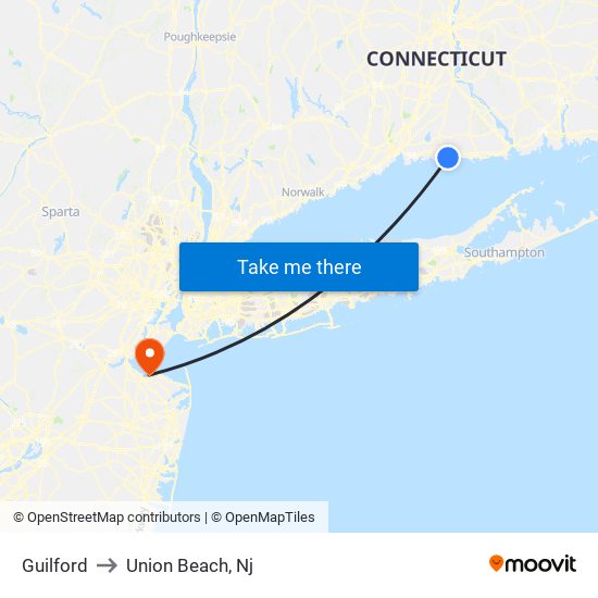 Guilford to Union Beach, Nj map