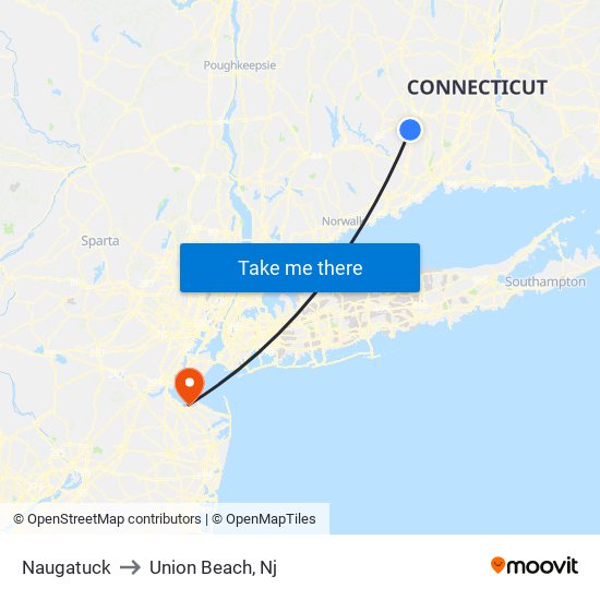 Naugatuck to Union Beach, Nj map