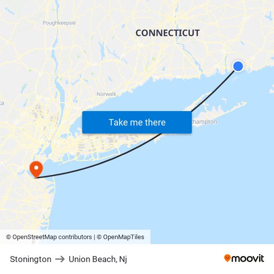 Stonington to Union Beach, Nj map