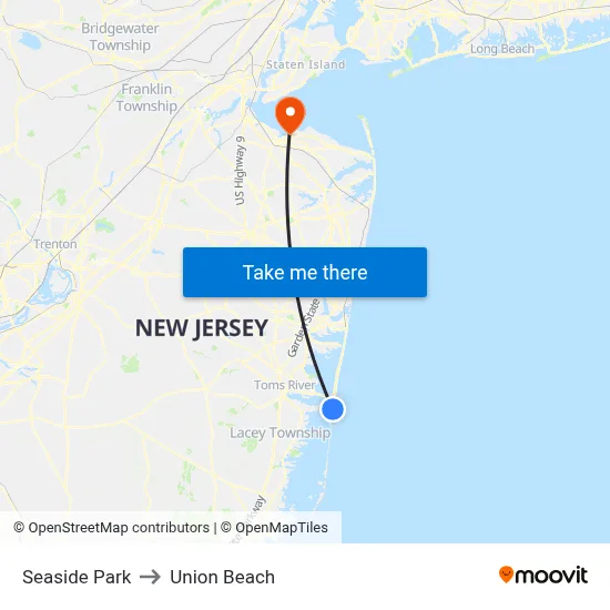 Seaside Park to Union Beach map