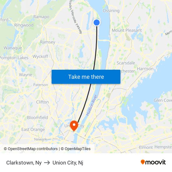 Clarkstown, Ny to Union City, Nj map