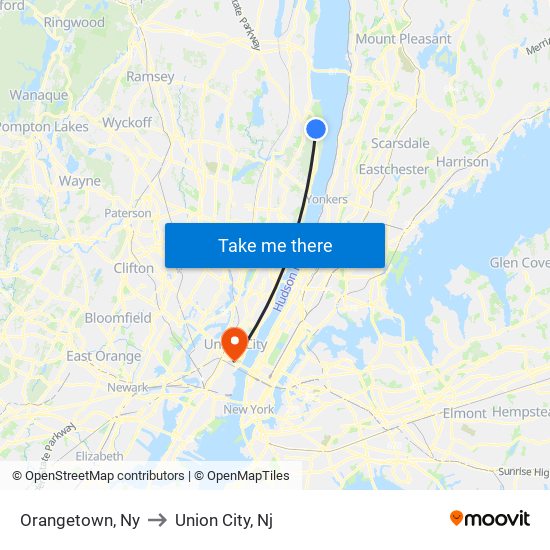 Orangetown, Ny to Union City, Nj map