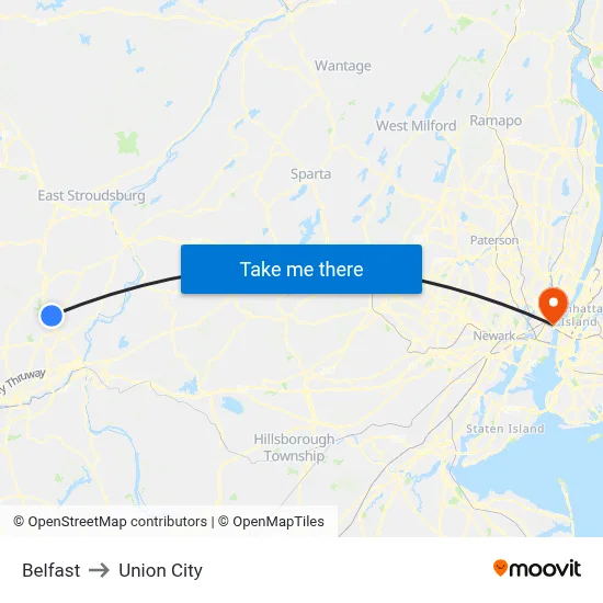Belfast to Union City map