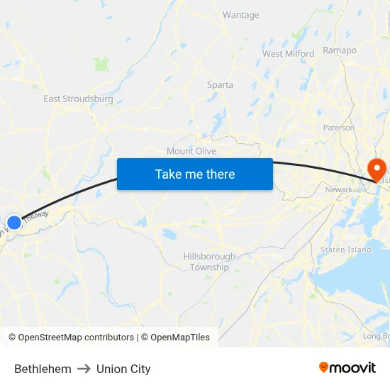 Bethlehem to Union City map