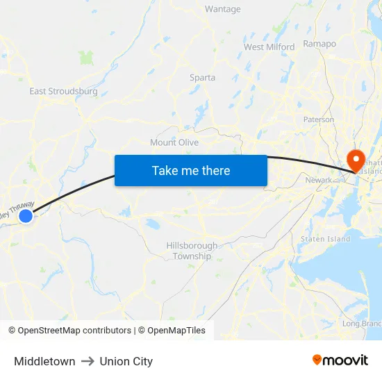 Middletown to Union City map