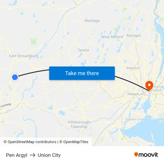 Pen Argyl to Union City map