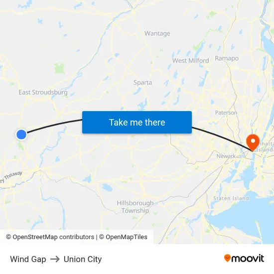 Wind Gap to Union City map
